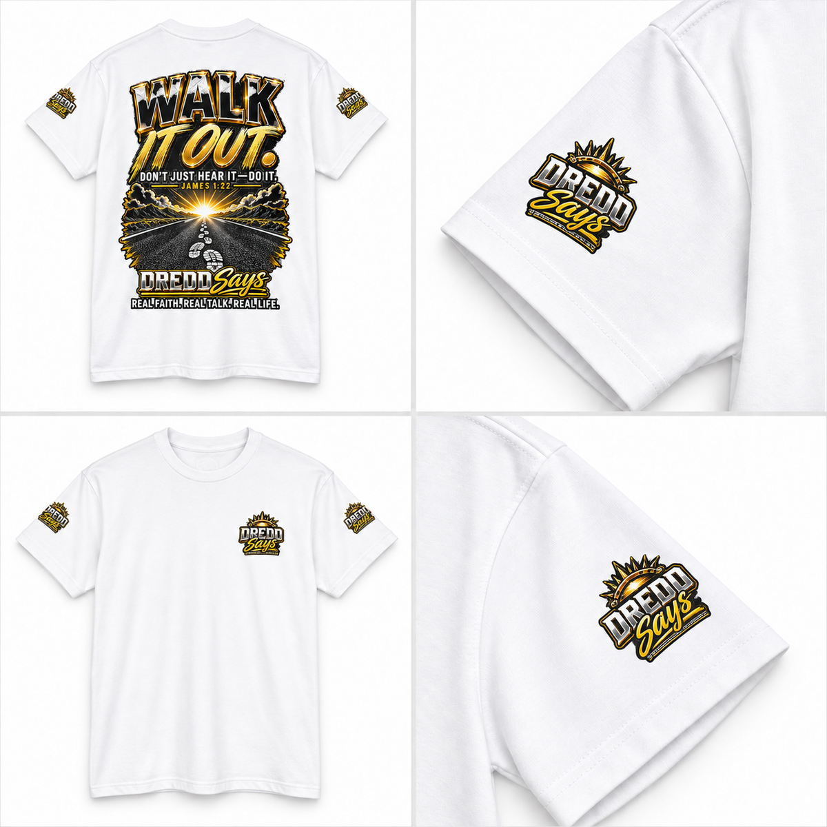 Dredd Says Walk It Out Gold and Silver Unisex Heavy Cotton Tee