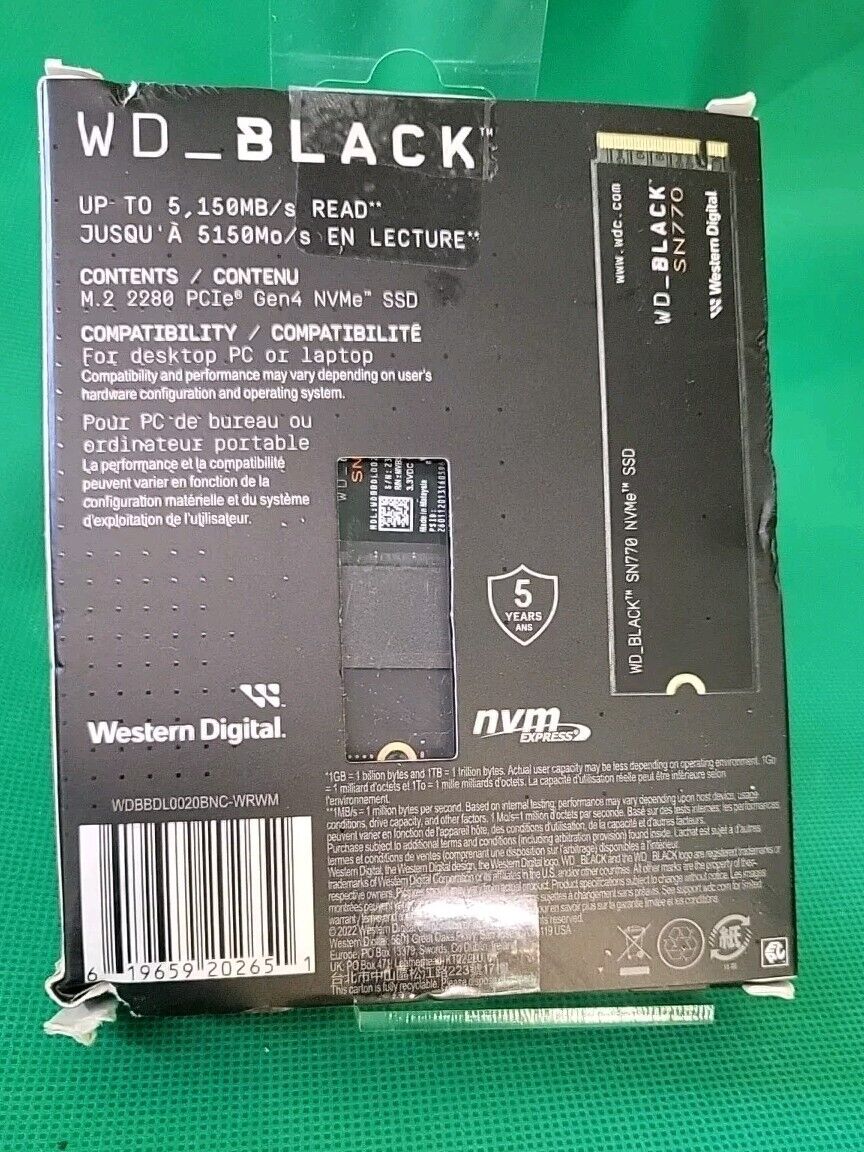 New Western Digital WD M.2 2280 SN770 2TB PCIe Gen4 NVMe SSD Ships Fast!