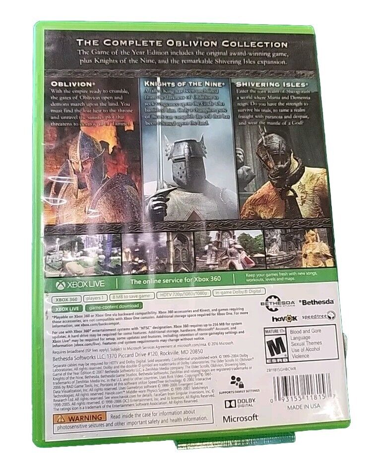 Elder Scrolls IV Skyrim Oblivion Game Of The Year-Xbox 360/Xbox One